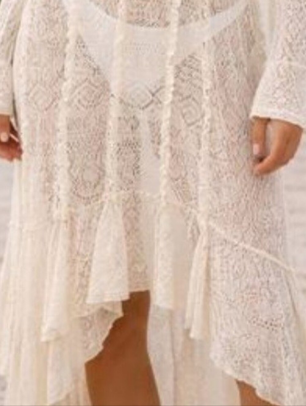 Zara Cream Lace Swim Cover-Up  Coastal Boho Cottagecore Resortwear Vacation - Picture 4 of 10